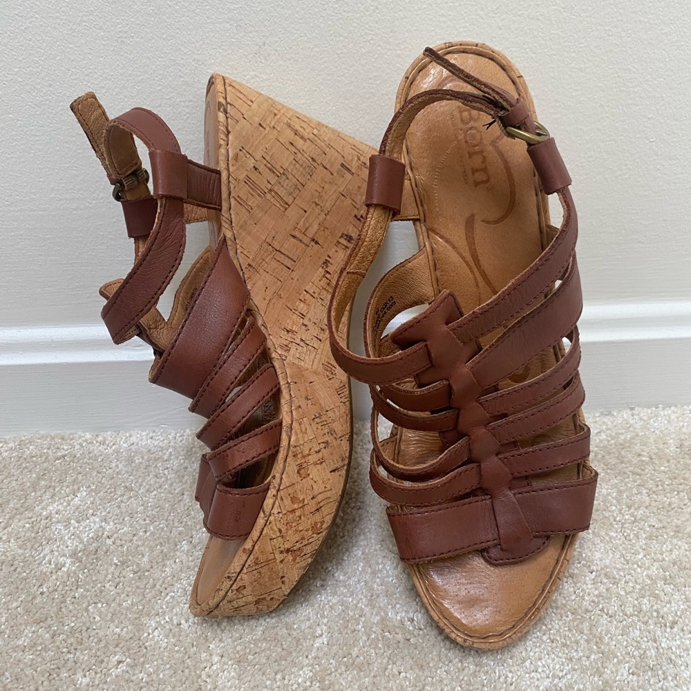 Born Women's Brown Leather Wedge Sandals